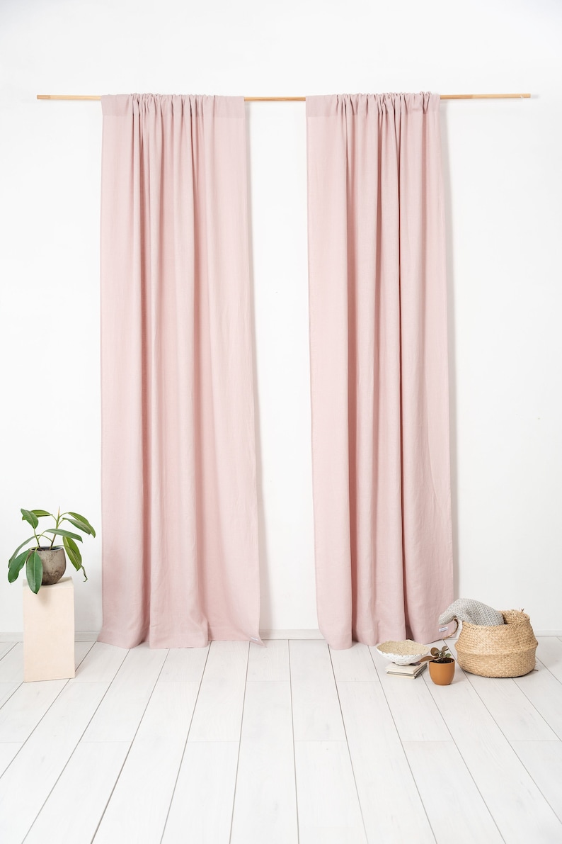 55 in/140 cm Wide, Pale Pink Linen Rod Pocket Curtain & Linen Drape, Custom Size Curtain, Extra Long Curtain Panel image 2