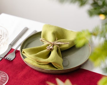 Linen Dinner Napkins, Pear Napkins with Decorative Hem , Christmas Table Decor, 40x40 cm (16x16in) set of 2,4,6,8,10
