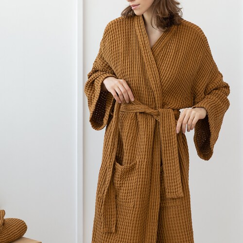 Grey Waffle Linen Robe, Linen Spa Robe, Luxury Bathrobe, Classic Linen Robe, Sauna Robe, shops Home wear, Kimono Bathrobe, Gift for Her/Him bw1