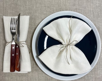 Natural Softened Linen Napkins With Tassels, 40x40 Cm 16x16in