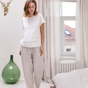 Natural Linen Pajama set / Cloudy Grey Stripe linen / Linen loungewear / Linen sleepwear image 7