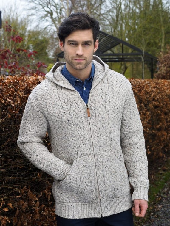 Aran Crafts Mens Hooded Oatmeal 