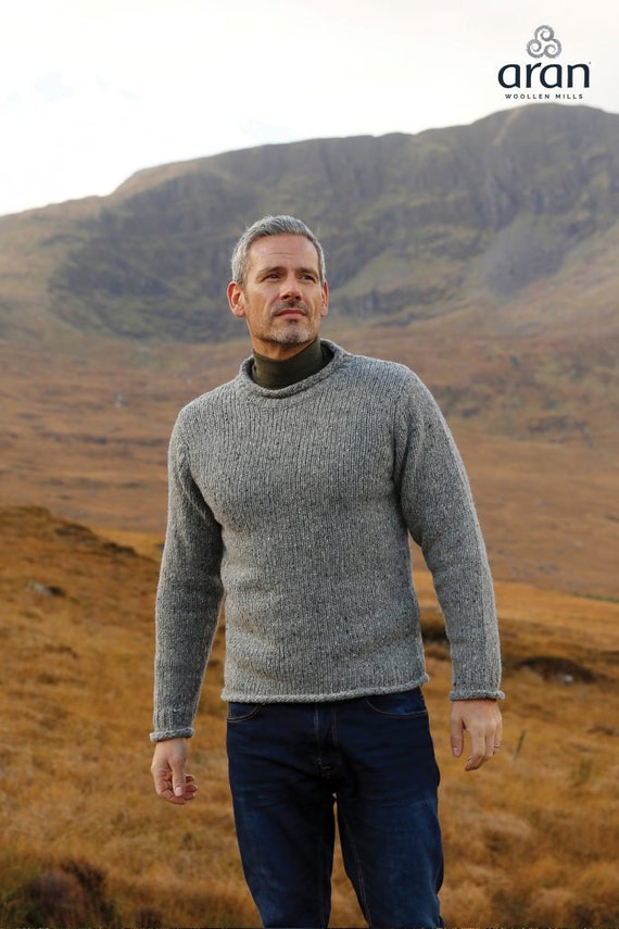 Irish roll neck sweaters, Donegal tweed woollen knitwear for men