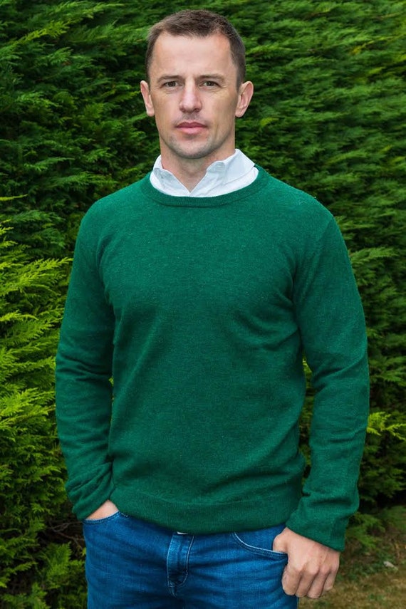 Green Lambswool Irish Crewneck Sweater 