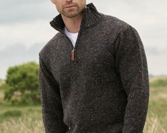 Aran Merino Wool Mens Half Zip Pull Couleur Grafite - Certificat d’Authenticité!!!!