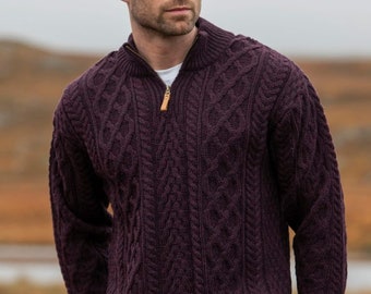 Aran Crafts Damson Zip Neck Sweater - Jacket 100% MERINO WOOL!!!!