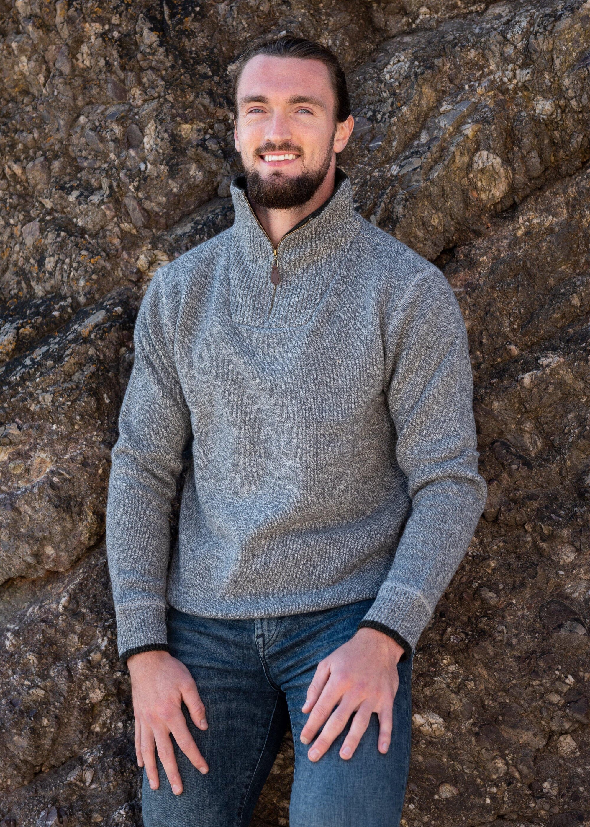 Aran 1/4 Zip Irish Lambswool Two Tone 