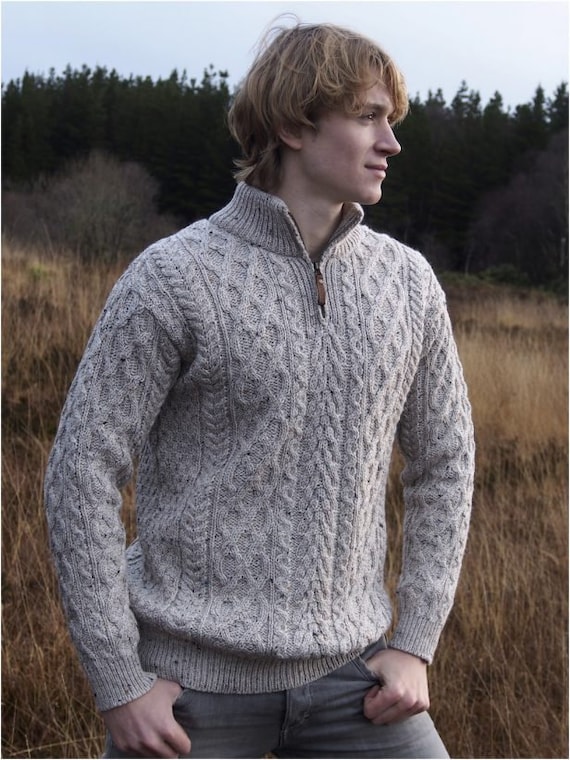 Aran Crafts Damson Zip Neck Sweater Jacket 100% MERINO WOOL Light