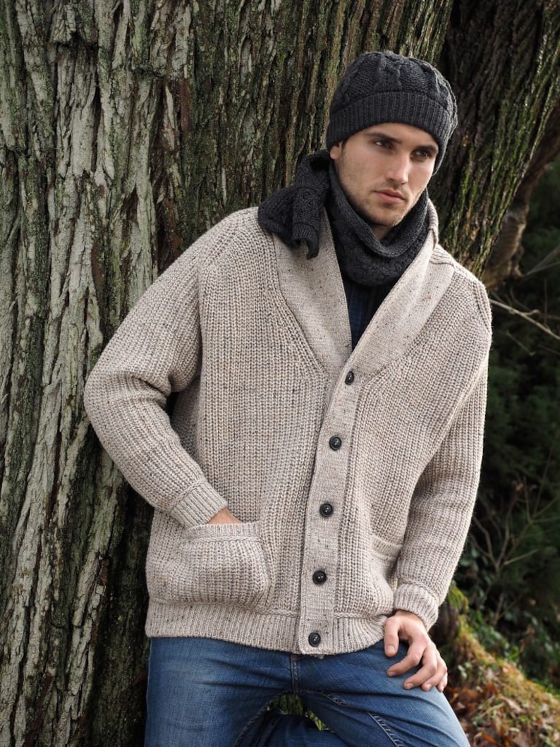 Aran Crafts Ribbed Gents Oatmeal Cardigan 100% MERINO WOOL - Etsy