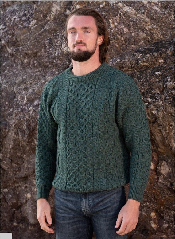 Green Irish Wool Aran Sweater Certificado de autenticidad Etsy Mexico