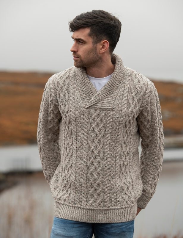 Aran Crafts Bunratty Oatmeal Collar Sweater - Etsy