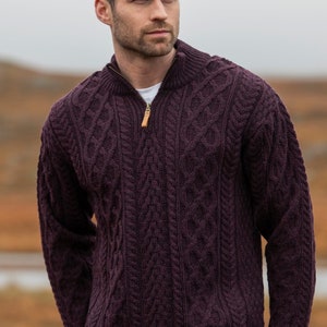 Aran Crafts Damson Half Zip Aran Sweater Certificate of - Etsy