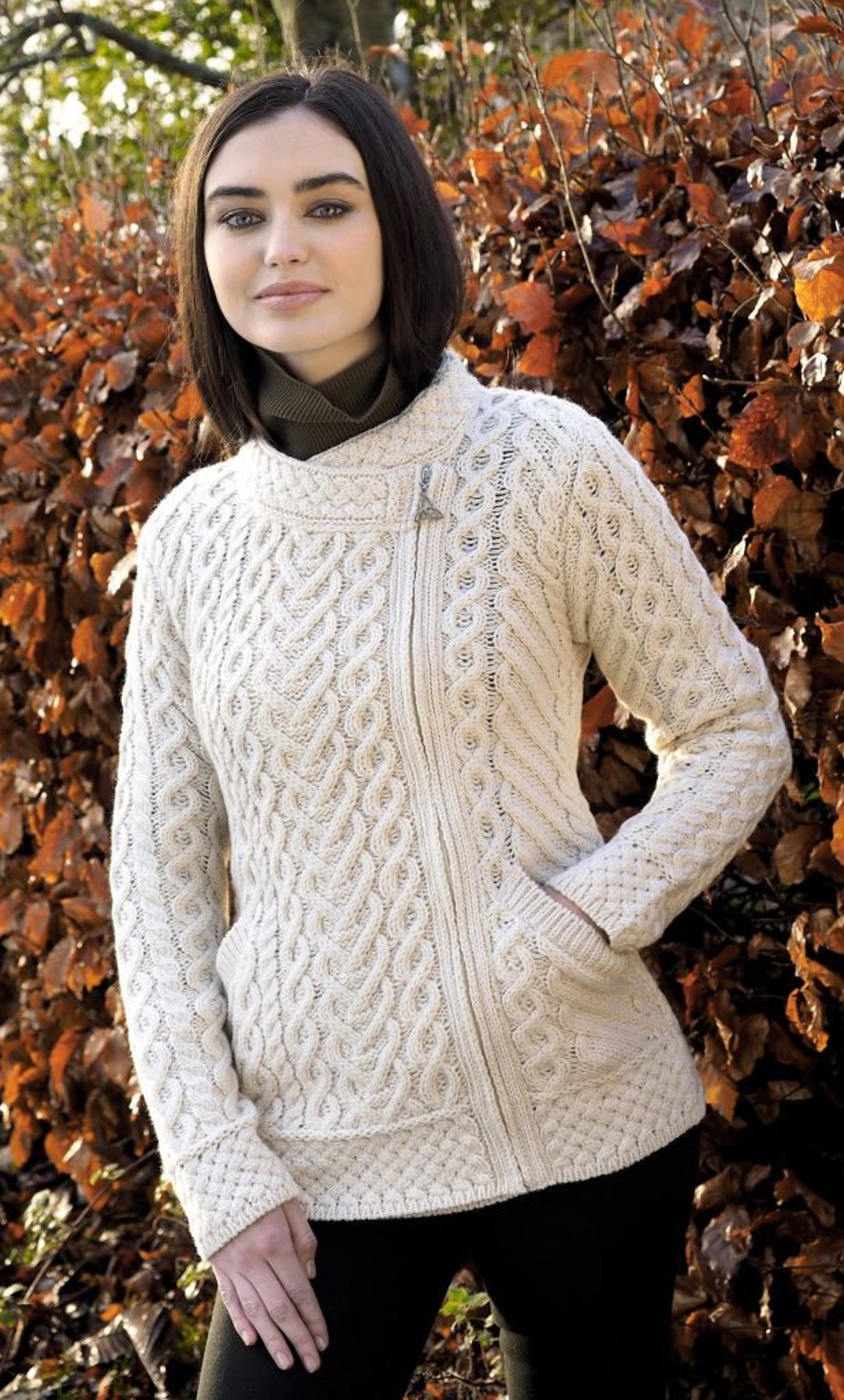 Aran Heart Design Zip Natural Cardigan 100% MERINOO WOOL - Etsy