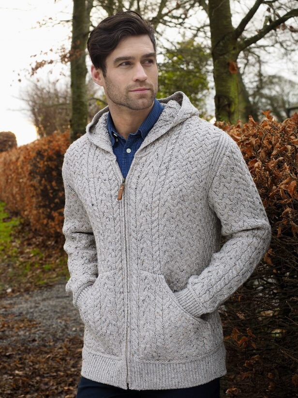 Aran Crafts Mens Hooded Oatmeal Cardigan 100% MERINO WOOL - Etsy