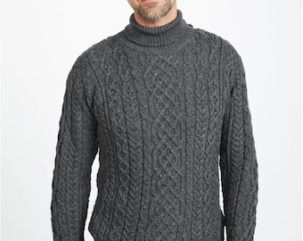 Aran Woollen Mills Super Soft Men's Polo Neck Sweater CharcoalCertificate of Authenticity!!!!