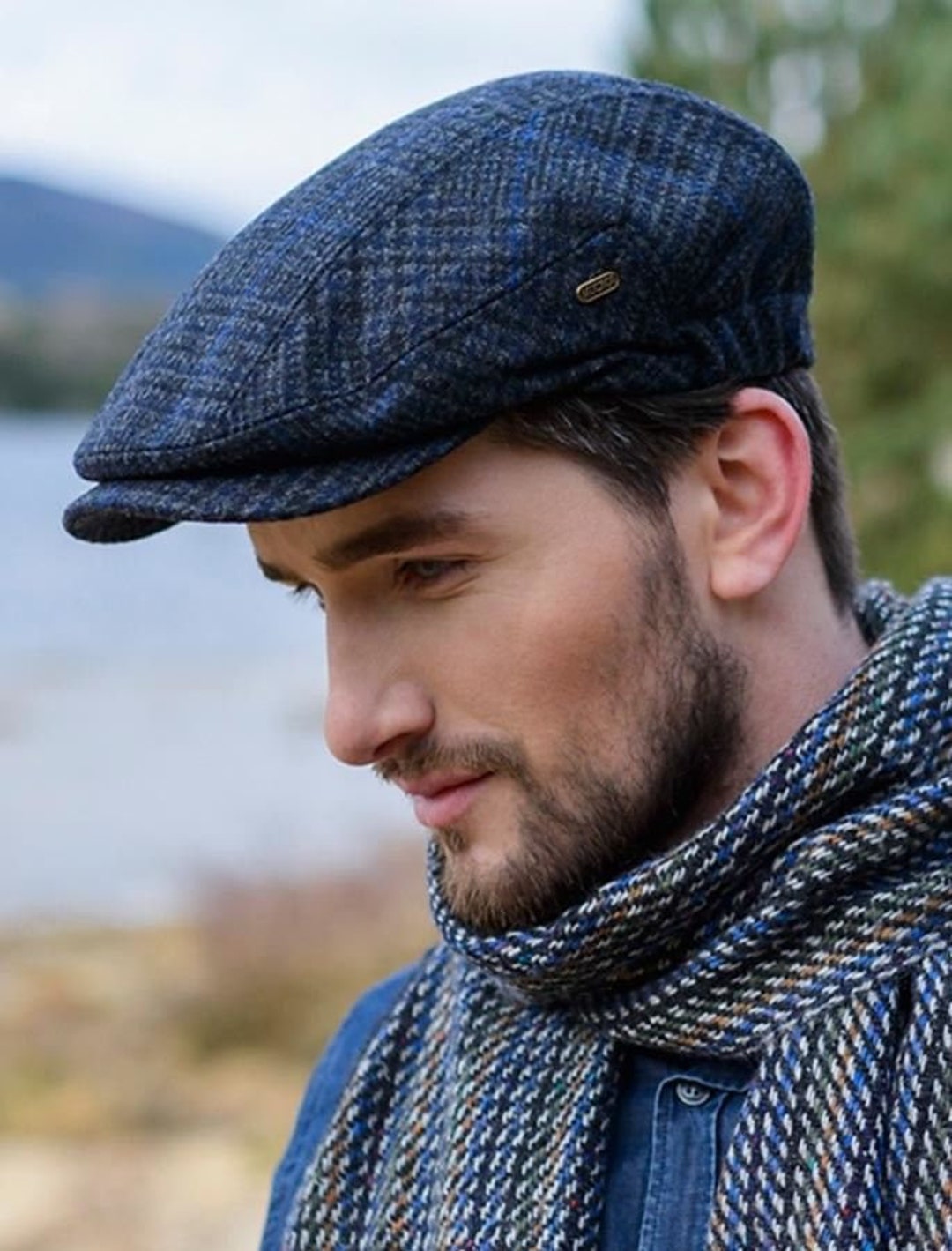 Mucros Kerry Flat Cap Wool Tweed Irish Hat Black Charcoal Blue Line - Etsy