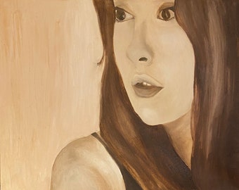 Original Oil Painting, Decorative Wall art, Sensual Beautiful Woman, Portrait, Monochromatic Female Figure