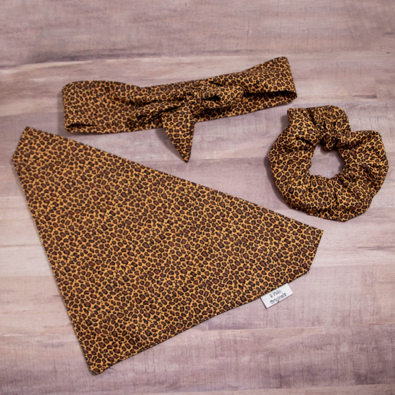 Matching dog bandana with scrunchie or headband set leopard Etsy