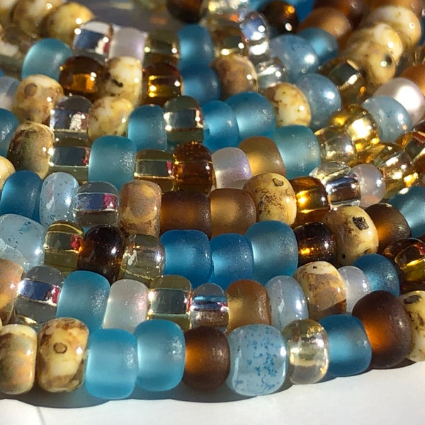 River Stone Waist Beads - 60 Inch Strand - Blue, Silver, Tan, Gold, and Brown Tie On Permanent Waist Beads, African Waist Beads