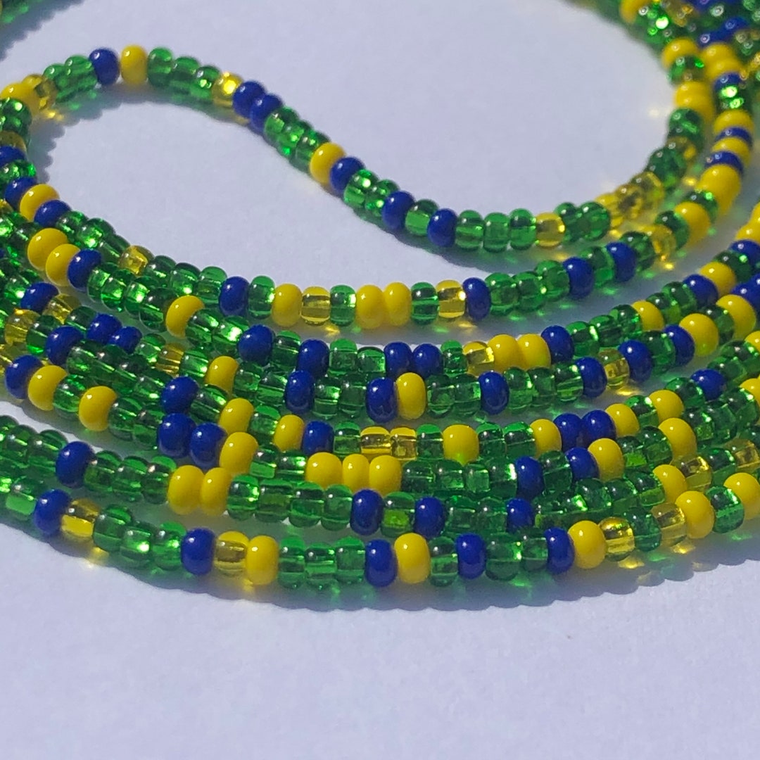 Wild and Free Waist Beads 60 Inch Strand Green, Blue, Yellow Tie on