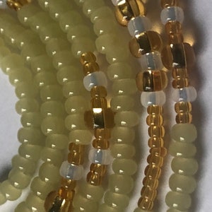 Mornings in the Garden Waist Beads - 60 Inch Strand - Green, Gold and White Tie On Waist Beads, African Waist Beads, Waist Beads Weight Loss