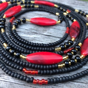 Ignite Waist Beads - 60 Inch Strand - Red, Black, and White Tie On Waist Beads, African Waist Beads, Weight Loss Waist Beads, Waist Chain