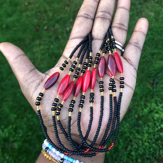 Red and black waist beads hotsell