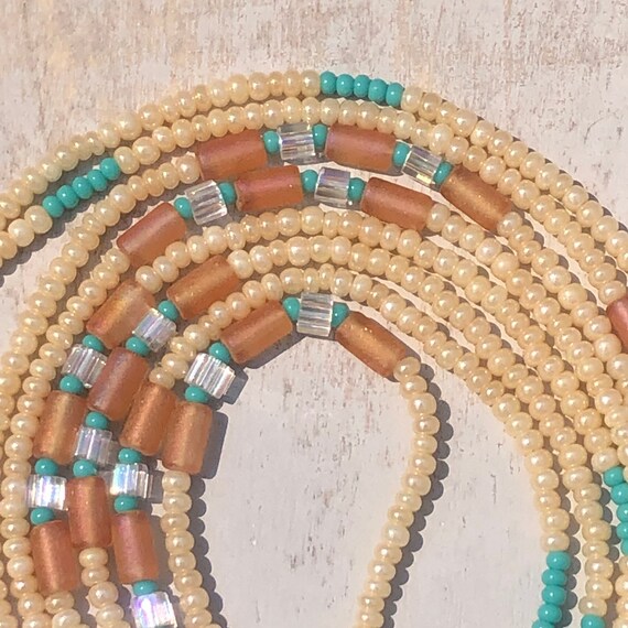 Innate Magic Waist Beads 60 Inch Strand Cream Peach and Turquoise Waist Beads African Waist Beads Weight Loss Waist Beads Waist Chain Etsy