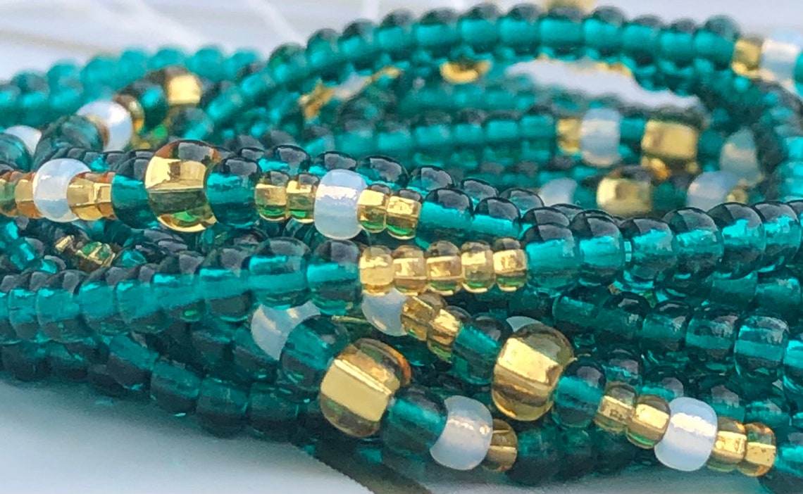 Currency Waist Beads Emerald Green Gold and White Tie on Etsy