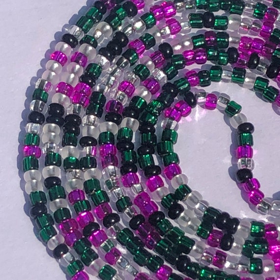 Watermelon Sugar Waist Beads 60 Inch Strand Hot Pink Black