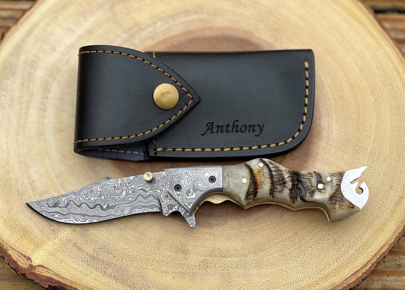 Ram Horn Handle Damascus Steel Pocket Folding Knife Custom | Etsy