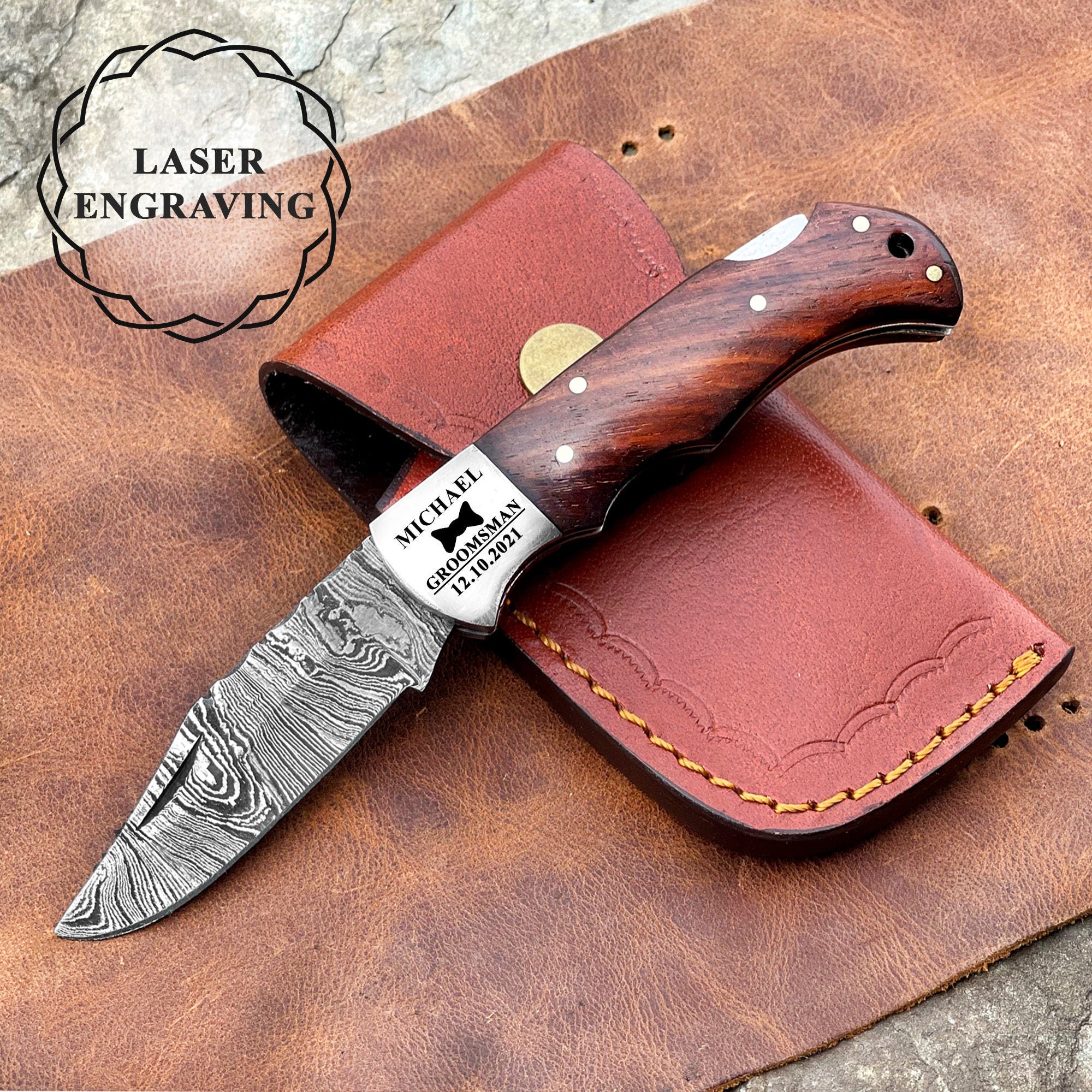 RK-372 Damascus Pocket knife for Men, Groomsmen
