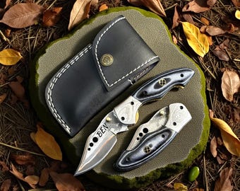 Handmade Damascus Folding Knife with Micarta Handle Copper Inlay Blade Knife Gift EDC Hunting Camping Personalized Birthday Gift