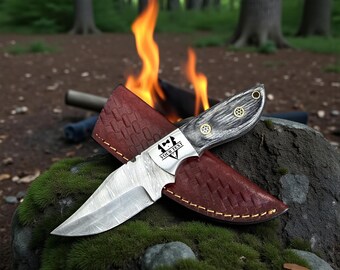 Monogrammed Fixed Blade Damascus Knife with Black Pakkawood Handle Personalized Groomsmen Gift, Wedding Gift Knife Birthday Gift