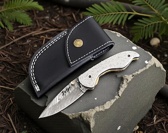 Handmade Damascus Steel Folding Knife with Engraved Handle Personalized Gift for Her Unique Knife Luxury Pocket Knife Birthday Gift