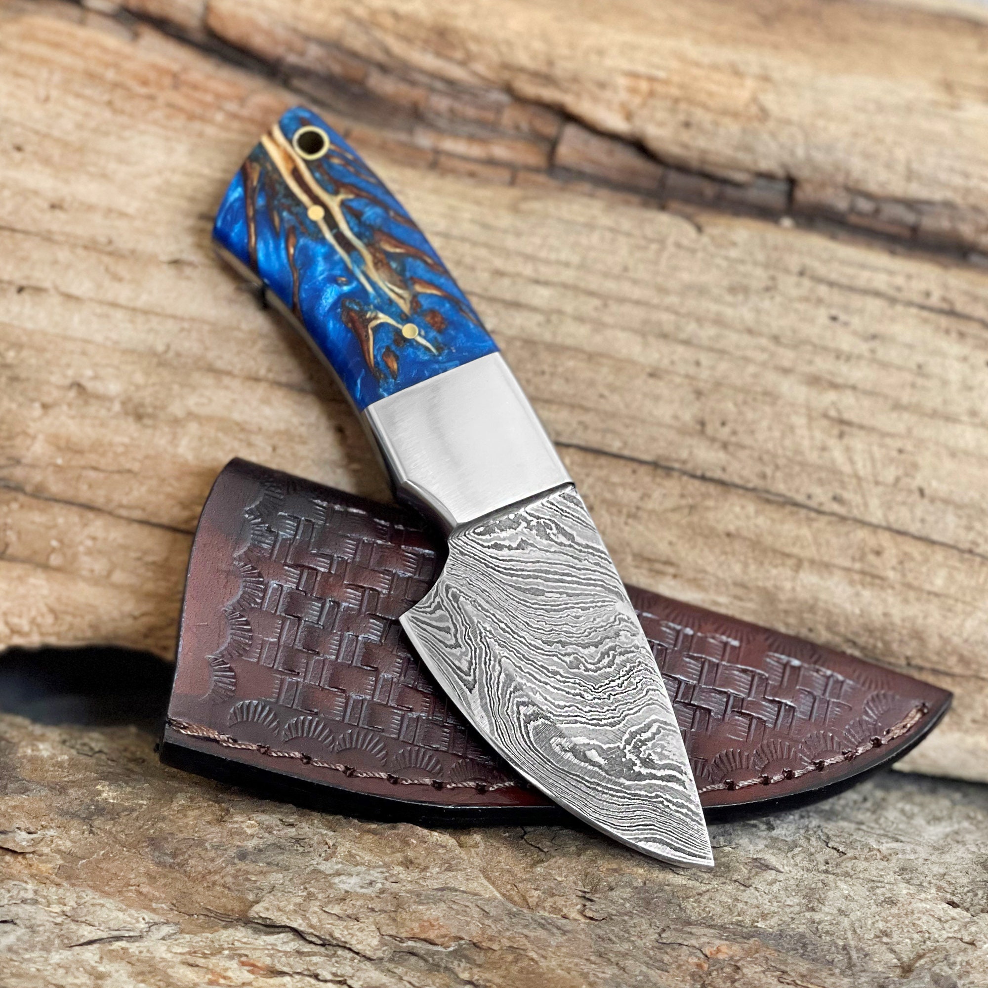Personalized Damascus Steel Pocket Knife Pine Cone Handle Etsy