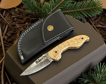 Personalized Damascus Folding Knife Copper Handle Engraved Gift for Men Luxury Handmade Pocket Knife Gift for HimBirthday Gift