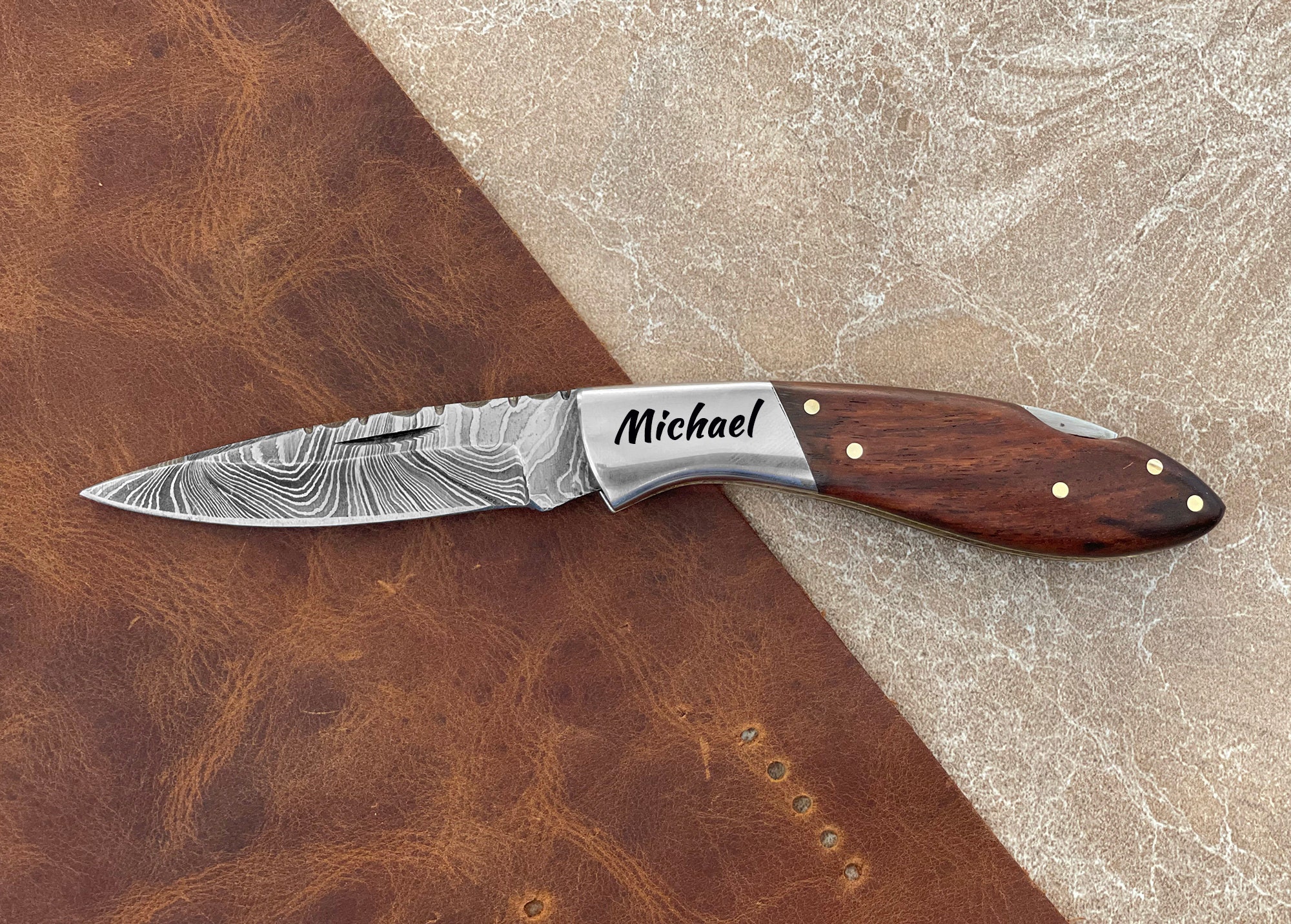 Personalized Damascus Steel Pocket Knife Engraved Gifts for Etsy