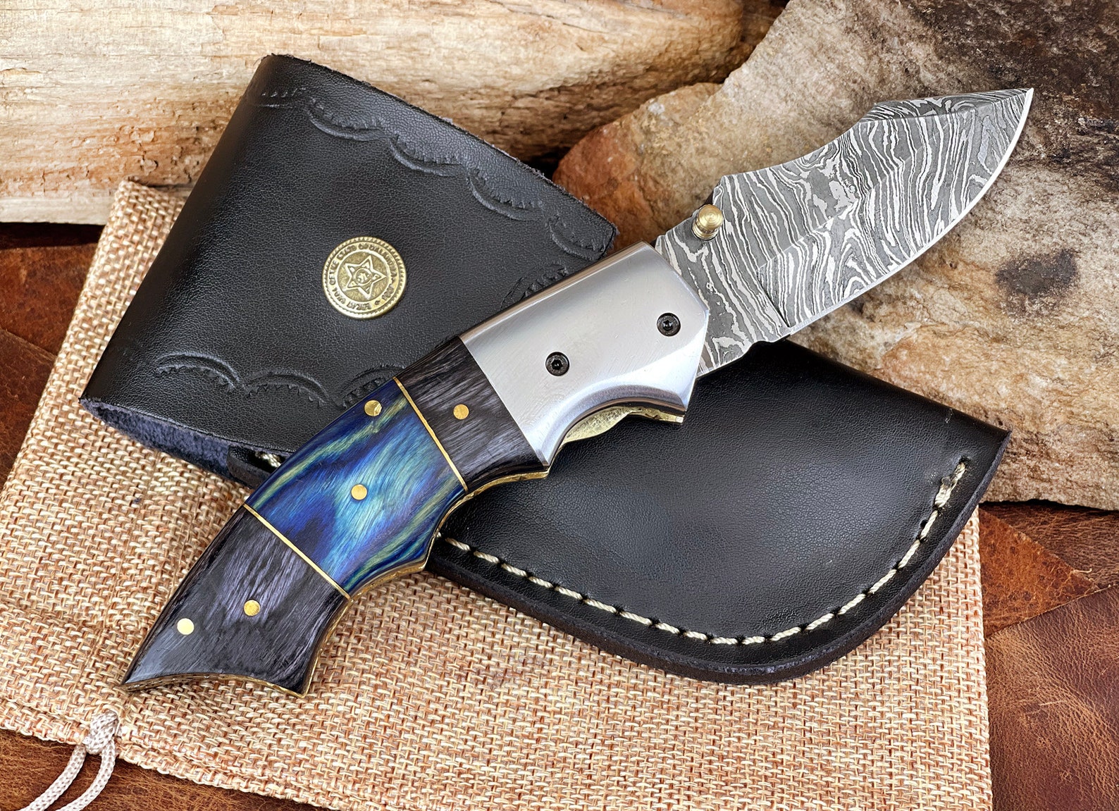 Damascus Steel Folding Pocket Knife Handmade Custom Gift - Etsy