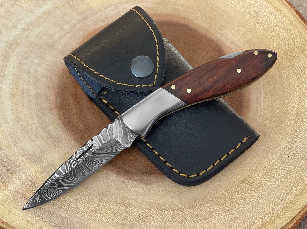 Personalized Damascus Steel Pocket Knife Engraved Gifts for Dad Husband