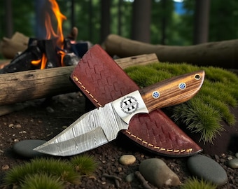 Personalized Full Tang Damascus Hunting Knife Rosewood Handle Custom Monogram Engraving Groomsmen Gift Outdoor Knife 8" Birthday Gift