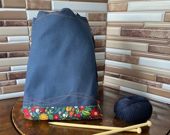 Decoratively Stitched Duck Drawstring Project Bag
