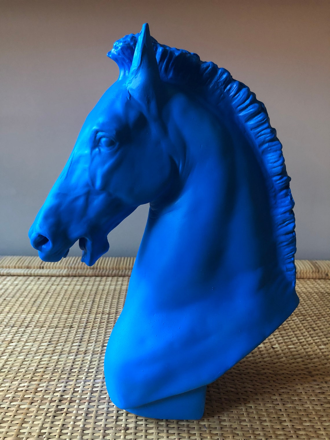 Blue handpainted bust sculpture of horse Etsy