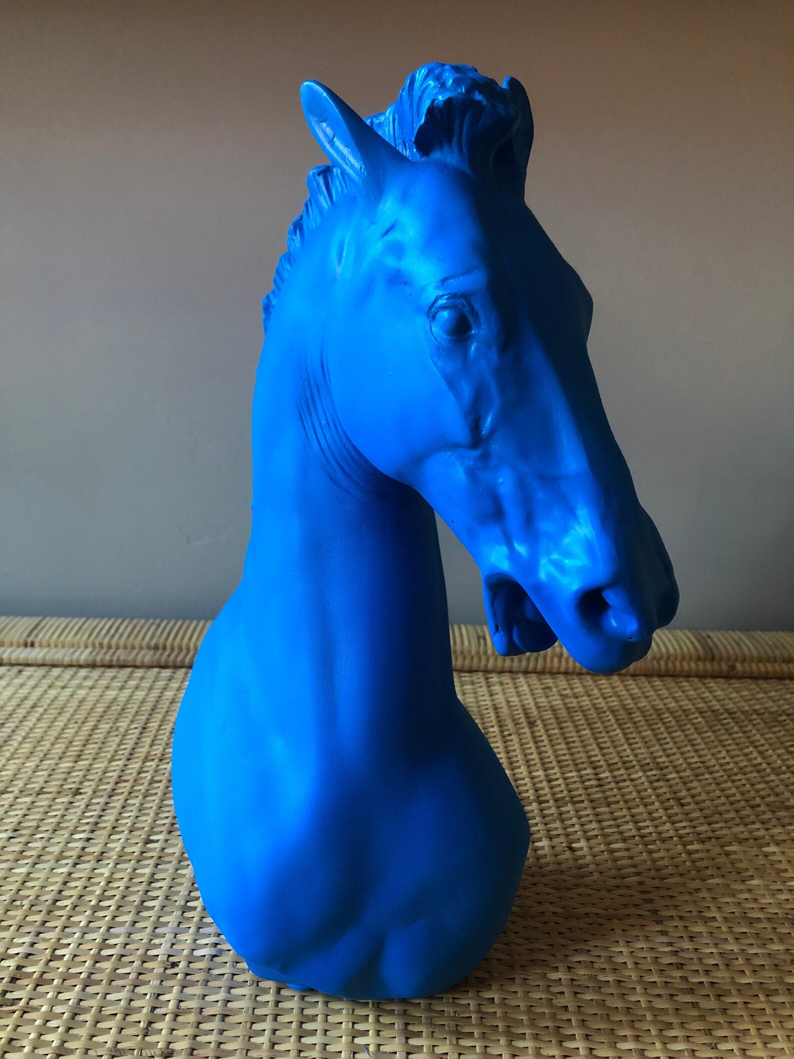 Blue handpainted bust sculpture of horse Etsy