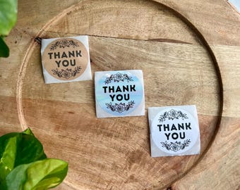 Thank You Stickers | Set of 50 | Small Business Label | Holographic Stickers | Floral Sticker