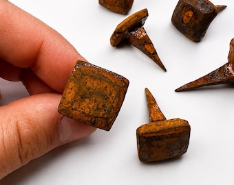 Hand Forged Iron Clavos | Flat Square Nail Head | Decorative Hardware | Rust Finish | Set of 6