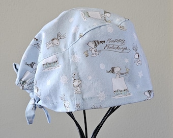 Happy Holidays Snoopy Surgical Scrub Cap and Badge Reel