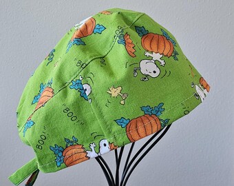 Green Snoopy Halloween Surgical Scrub Cap with Ties