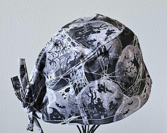 Black and White Halloween Surgical Scrub Cap