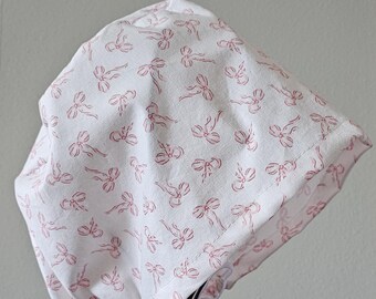 White with Pink Bows Surgical Scrub Cap and Badge Reel